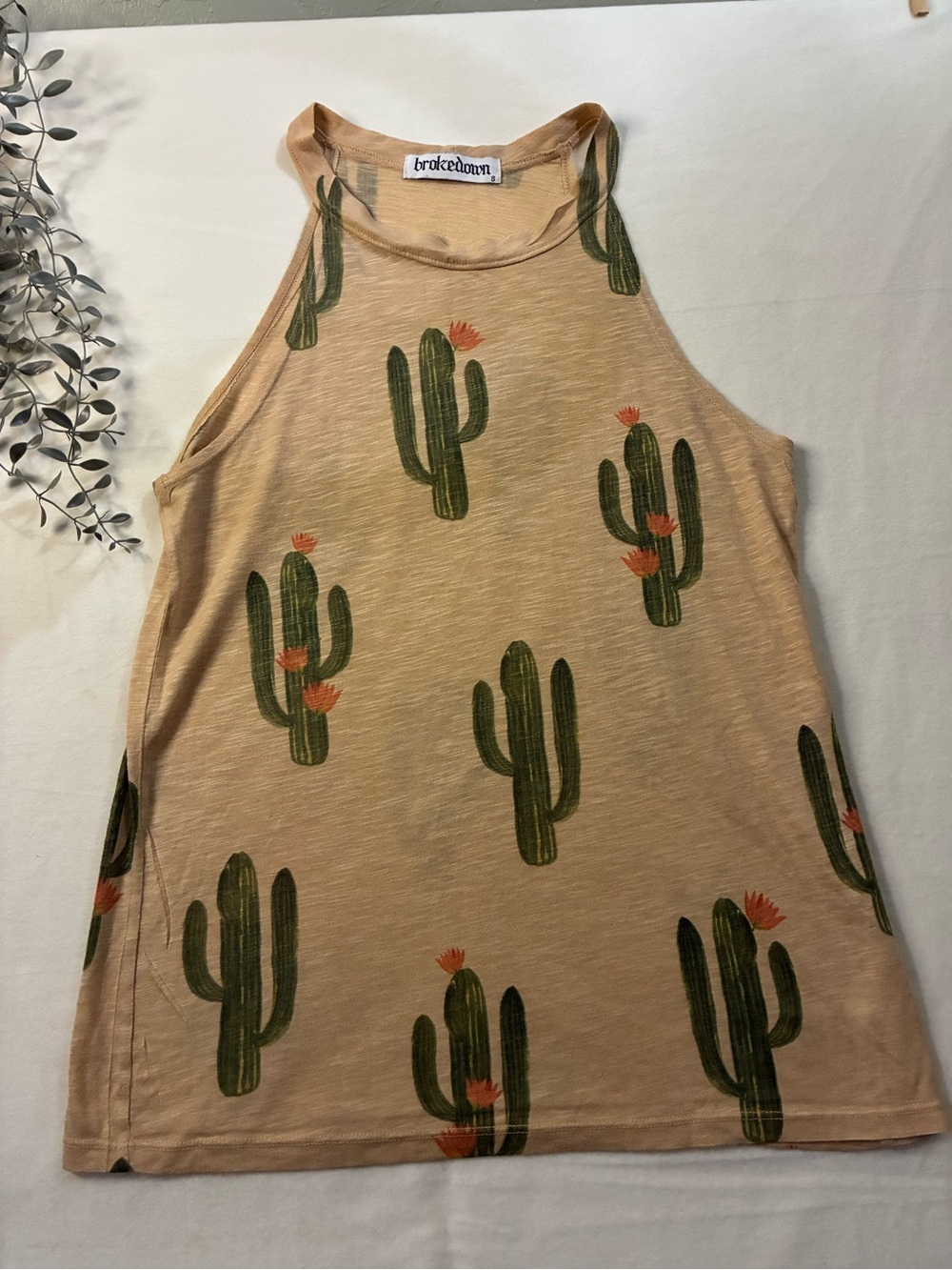 Brokedown Tan Cactus Print Halter Tank